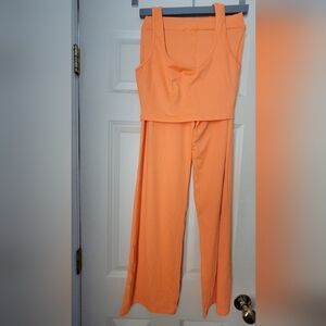 New Women's Orange Pants and Crop Top Set